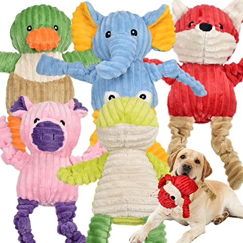 LECHONG 5 Pack Tough Dog Toys Stuffed Squeaky Dog Toys Assortment Plush Animal Dog Toy Value Bundle Puppy Pet Dog Toys for...