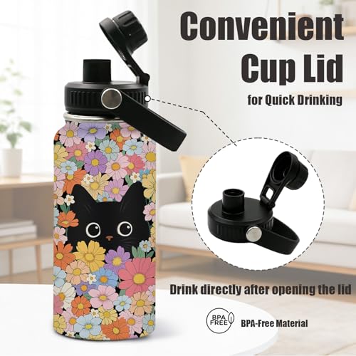 CGMIBAS Cat Water Bottle 32oz - Insulated Stainless Steel for Pets - Leak Proof Straw Lid, BPA-Free - Ideal Cat Gifts for ...