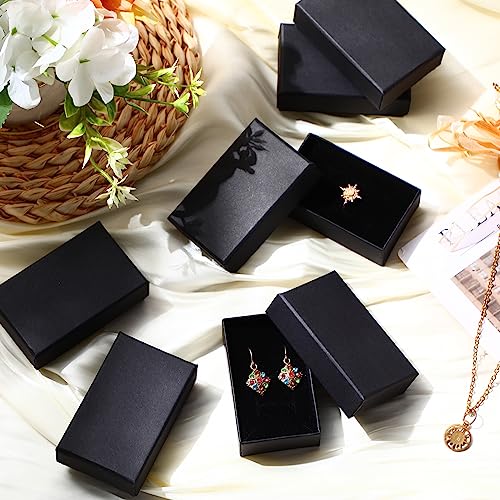 Batiyeer Black Cardboard Jewelry Gift Boxes 3.2 x 2 x 1 Inch Small Jewelry Boxes Packaging Earring Kraft Boxes with Lids (...