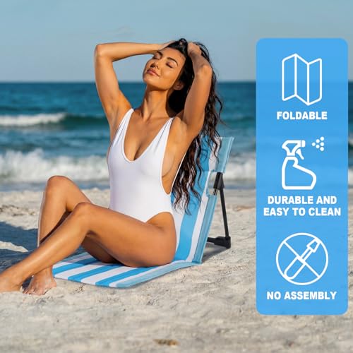 Karenhi 2 Pcs Stripes Foldable Pool Chairs Portable Folding Beach Chairs for Edge of Pool Portable Flip Poolside Chair f...