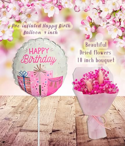 Birthday Gift Basket/Unique Care package Gift set for women or teenage girl Variety gift w/Happy birthday balloon dried fl...