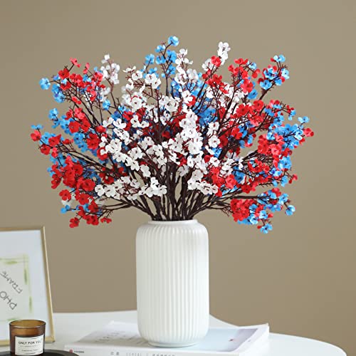 Hananona 10 Pcs 4th of July Flowers Artificial Babys Breath Fake Silk Patriotic Flowers for Independence Day Home Decor Fl...