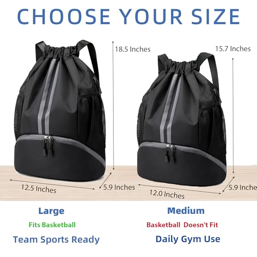 JELUTAR Drawstring Backpack Gym Bag with Shoes Compartment for Soccer, Basketball, Swim, Water-Resistant String Backpack B...