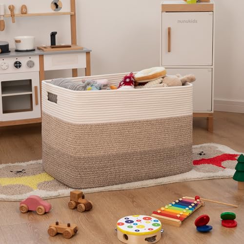 OIAHOMY 108L Super Large Blanket Basket, 25”x16”x16”(108L) Rectangle Woven Baskets for Storage, Cotton Rope Basket For Liv...