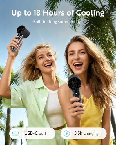 CHEERAIR Handheld Portable Fan, Adjustable Speed Powerful Mini Personal Fan, Rechargeable 5000mAh Battery Up to 18 Hours R...