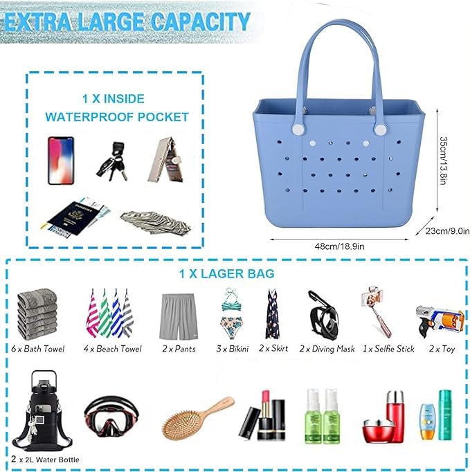 Juyeesm X Large Beach Bag, Oversized Rubber Beach Bag, Washable Open Tote Bag Durable Tote Travel Bags