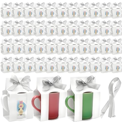 ZAVOOS 100 Pieces Mug Boxes, 11 Oz Sublimation Mugs Gift Box with Ribbon for Packaging Shipping Selling, Small White Cups ...