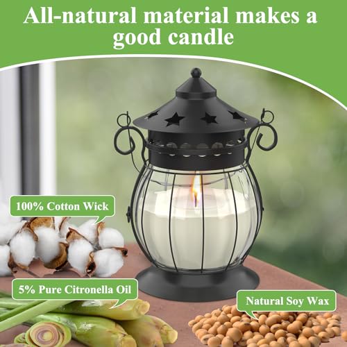 Citronella Candles Outdoor, 2 x 6oz Scented Candles with Vintage Metal Lantern Holder, Natural Citronella Soy Wax Candles,...