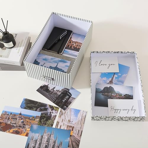 Soul & Lane Decorative Photo Storage Box with Lid, 11.7" × 7.7" × 4.5", Memory Box for Keepsakes, Floral Cardboard Picture...