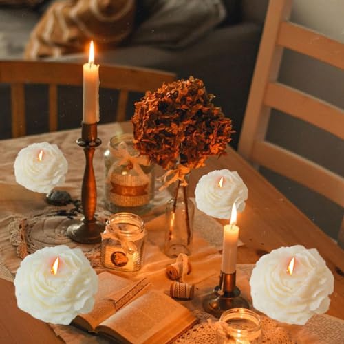 Peony Flower Shape Candles 1 Pack Soy Wax Decorative Candle for Bedroom Home Scented Candle Gift to Friends Family (White)