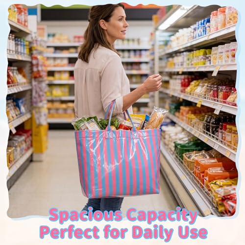Aliceset Stylish Large Striped Tote Bag for Women Waterproof Beach Bag with Top Handles for Travel Gym Work Grocery