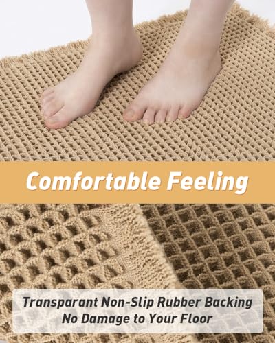 AMOAMI Upgraded Waffle Bath Mat, Super Absorbent Non Slip Bath Mats for Bathroom Floor, Machine Washable Bathroom Rugs wit...