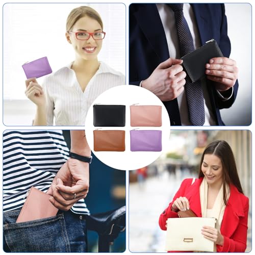 4 Pack Leather Zipper Coin Purse, Portable PU Leather Coin Purse,Mini Coin Pocket Pouch Change Holder, Coin Pouch with Zip...