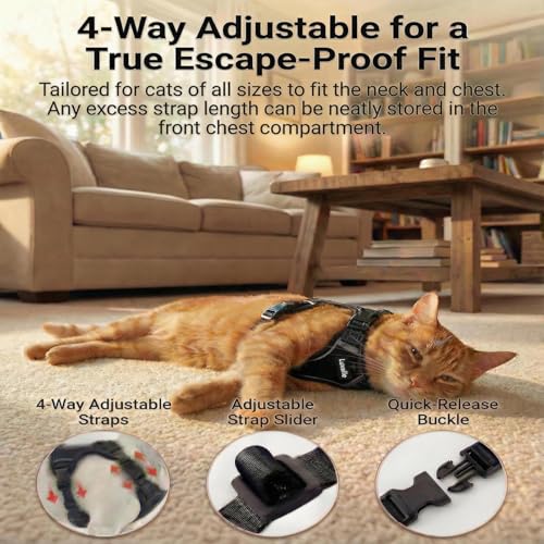 Luxelle Escape-Proof Cat Harness and Leash Set – Adjustable No Pull Soft Vest with 360° Reflective Straps, Built-in Pocket...