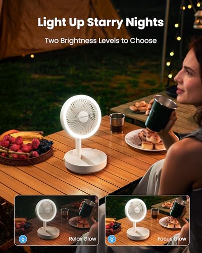 Gaiatop Foldable Small Desk Fan with LED Night Light, 6.8in Wireless 6000mAh Battery Powered Portable Fan USB Rechargeabl...
