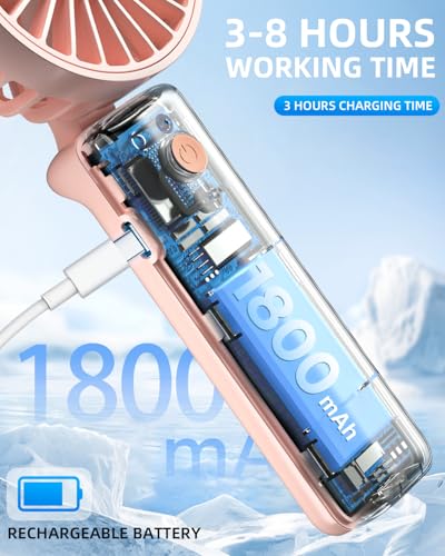 Hssio Portable Handheld Fan, Mini Desk Fan Foldable 1800mAh, 180° Ratotion, 3 Speeds, Ultra Quite, Up to 8H Long Use Time,...