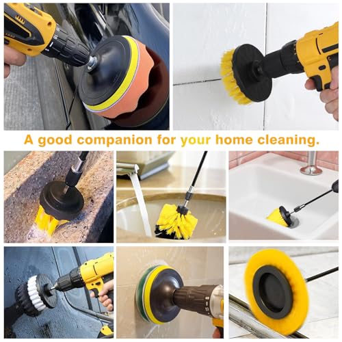 ETOUPA 30 Piece Drill Brush Attachments Set, Scrub Pads & Sponge & Wire Brush for Drill, Power Scrubber Brush with Extend ...