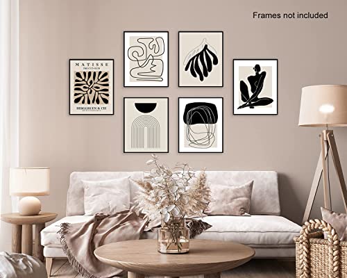Quzenu Boho Wall Art Mid Century Modern Decor Canvas Prints Set of 6 Black And White Neutral Abstract Boho Wall Decor for ...