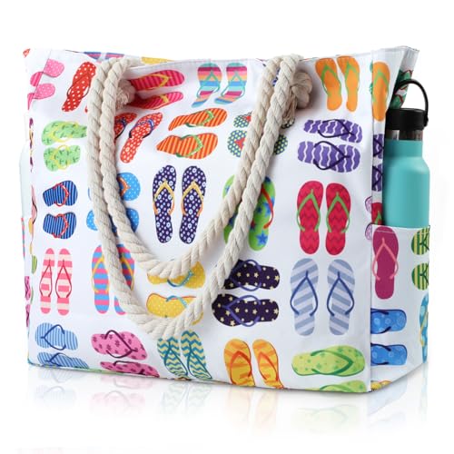 Clothirily Large Beach Bag for Women, Waterproof Sandproof Pool Bag with Zipper, Swim Pool Beach Tote Bag for Travel Vacation