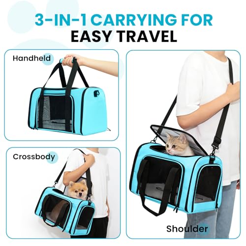 LOWIPARR Soft-Sided Cat Carrier Expandable Pet Carrier Airline Approved Mesh Travel Carrier Up to 15lbs for Cats Small Dog...