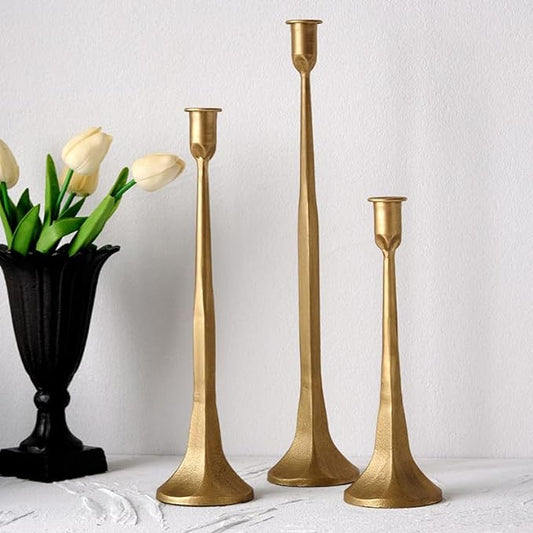 Denique Iron Taper Candle Holder Set of 3, Gold Candlestick Holders Decorative Candle Stand, Tapered Candle Holders Tall S...