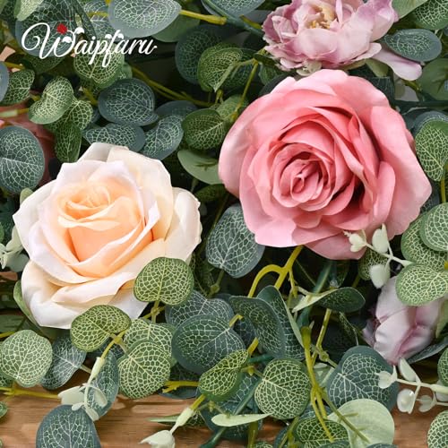 Waipfaru Flower Garland Decorations, 6.07Ft Pink Floral Rose Garland, Artificial Eucalyptus Greenery Vines with Flowers fo...