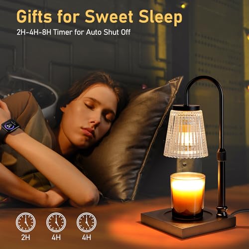 Candle Warmer Lamp with Timer Dimmer, Adjustable Height Candle Wax Warmer Warming Lamp with 2x50W Bulbs for Scented Candle...