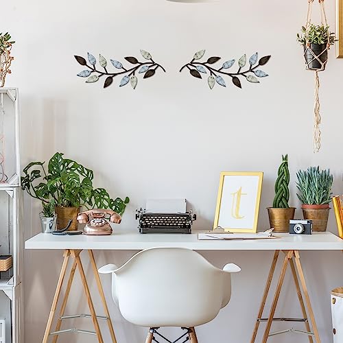 Zhengmy 2 Pieces Metal Tree Leaf Wall Decor Vine Olive Branch Leaf Wall Art Living Room, Hallway Wall Decor Outdoor Decora...