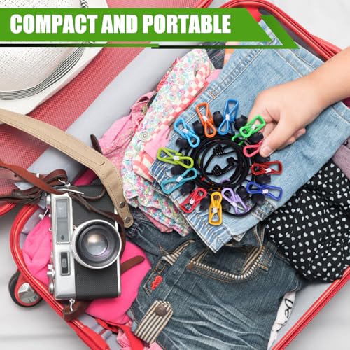2 Pack Camping Clothesline Portable 12 Clothespins, Camping Accessories Travel Clothesline for Outdoor Indoor, Retractable...