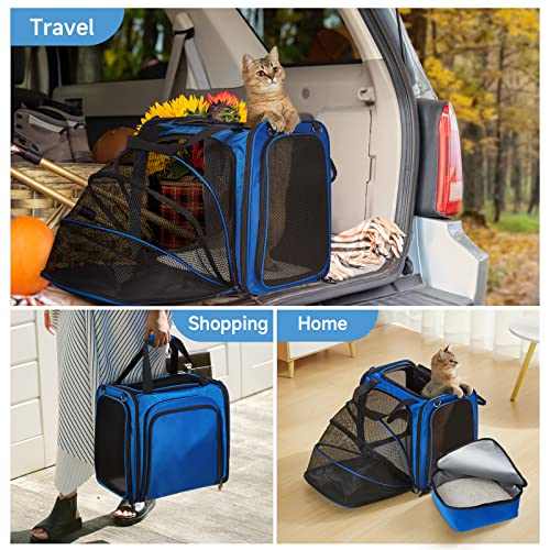 Expandable Cat Carrier with Litter Box, Extra Large Cat Carrier for Car Travel, 17.3"x16.2"x13" Portable Soft-Sided Pet Ca...