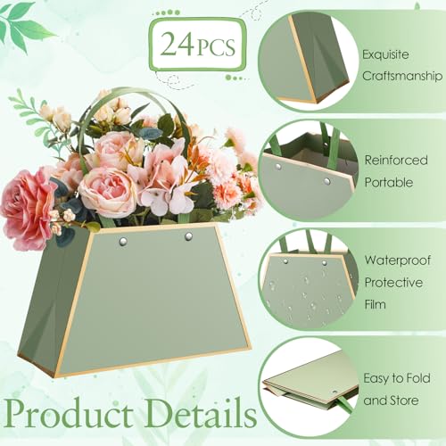 Noveread 24 Pcs Mother's Day Floral Gift Bags Bulk Portable Flower Bouquet Wrapping Paper Bag with Handle Waterproof Flori...