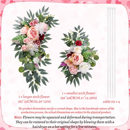 Ovveroche 2 Pcs Wedding Arch Decorations - Reusable Artificial Hanging Flowers Floral Swag Greenery Garland for Wedding We...