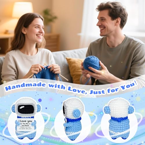 WoollyPearl Gifts for Him Her Boyfriend Girlfriend, to My Love Handmade Positive Crochet Astronaut, Valentines I Love You ...