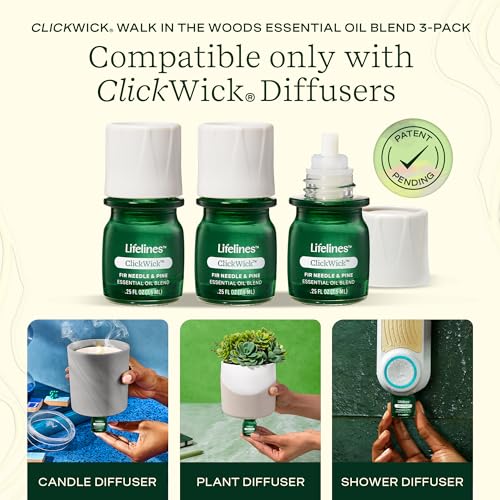 ClickWick Essential Oil Blends for Lifelines Diffusers, 3-Pack Walk in The Woods Set - Essential Oil Blend Refill for Cand...