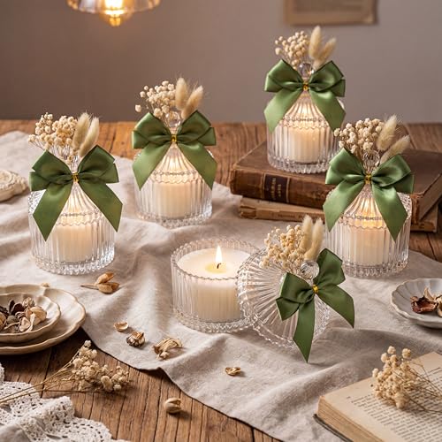 Honeydak 12 Sets Glass Candy Jar with Lids Elegant Crystal Decorative Candy Dish Candle Holders for Guests with Dried Flow...