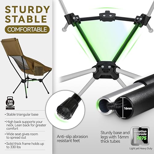 MARCHWAY Lightweight Folding High Back Camping Chair with Head Support, Stable Portable Compact for Outdoor Camp, Travel, ...