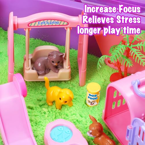Carolart Pet Sensory bin,Dog and Cat Sandbox for Kids,Kids Play Sand Kit,Pet Play Set with Sensory Sand,Pet Care Play Set,...