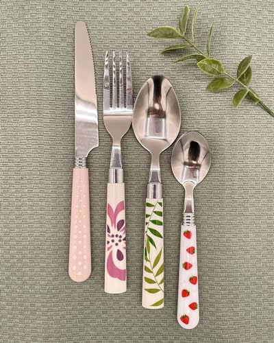 The Original Brink House Eclectic Collection Mix & Match Stainless Steel Cutlery Set with Multicolored Handles / 16 pieces...