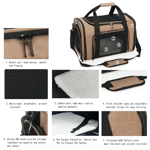 DALASITING Airline Approved Pet Carrier for Cats and Small Dogs Up to 15lbs, Cat Dog Carrier with Safety Leash, Adjustable...
