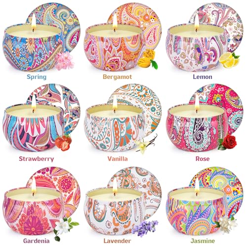 Scented Candles Gifts Set for Women, 9 Pack Aromatherapy Candles Pack Soy Wax Include Lavender, Jasmine and Vanilla Scente...