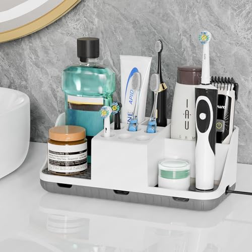 Boperzi Electric Toothbrush Holders with Cord Slots: Detachable Toothbrush and Toothpaste Holders, Large Tooth Brush Stora...