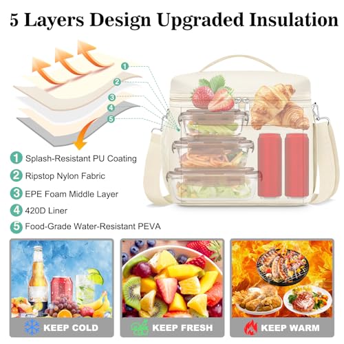 DALINDA Lunch Bag Cooler Bag Lunch Box for Women Men, Insulated Leak-Proof Lunch Bags Lightweight for Picnic,Grocery,Beac...