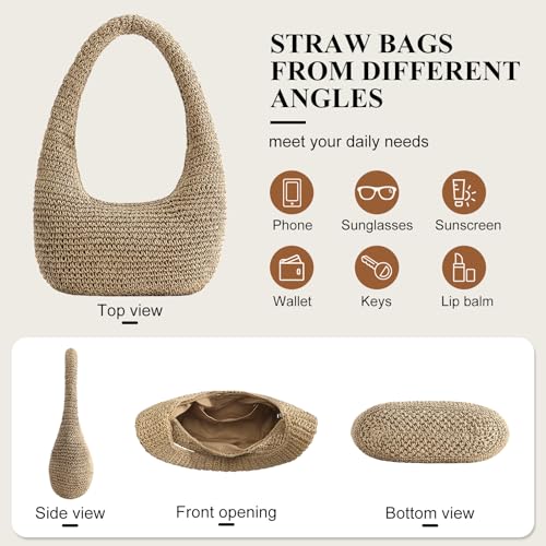 Straw Beach Bag for Women, Summer Tote Bag for Vacation, Hobo Shoulder Bag for Beach Wedding Travel