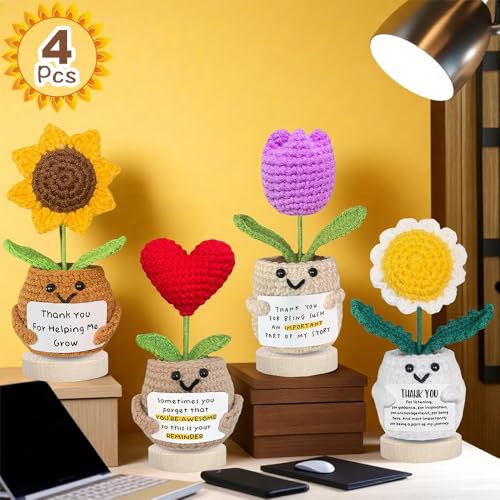 Teacher Appreciation Gifts,Emotional Support Crochet Sunflower Flowers Plants, Thank You for Helping Me Grow, Thank You Gi...