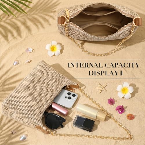 XquiziFit Beach Bags for Women Summer Straw Purse Boho Woven Shoulder Bag Crochet Purse Vacation Tote Handbag
