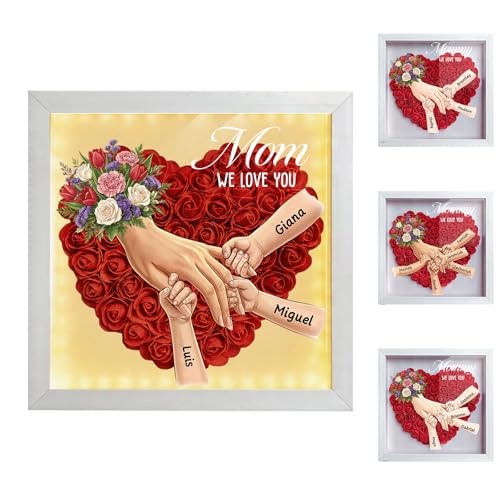 Personalized Mommy Holding Hands Shadow Box Custom Mom or Grandma Flower Shadow Box Frame with Kids Names Hand in Hand Des...