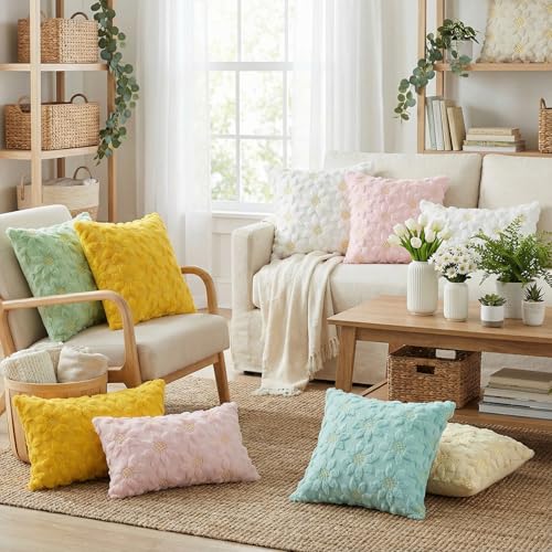 AVOIN colorlife Spring Summer Cream White Sunflower Throw Pillow Covers Set of 2, 18 x 18 Inch Seasonal Flora Farmhouse De...