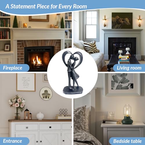 GZVDYG Couple Heart Resin Figurine, 8.1" H, Romantic Gifts for Him & Her, Faux Black Wrought Iron Finish, Engagement Anniv...