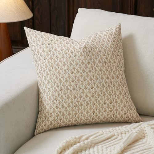 FIOUOVO Floral Pillow Covers 20x20 Pillow Cover Block Print Couch Pillows for Living Room Decorative Neutral Accent Throw ...