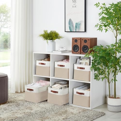 DECOMOMO Storage Baskets for Shelves - Fabric Storage Bins, Linen Closet Organizers and Storage (Beige & White, Large - 1 ...